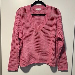 Madewell Pink Open-Knit V-Neck Sweater